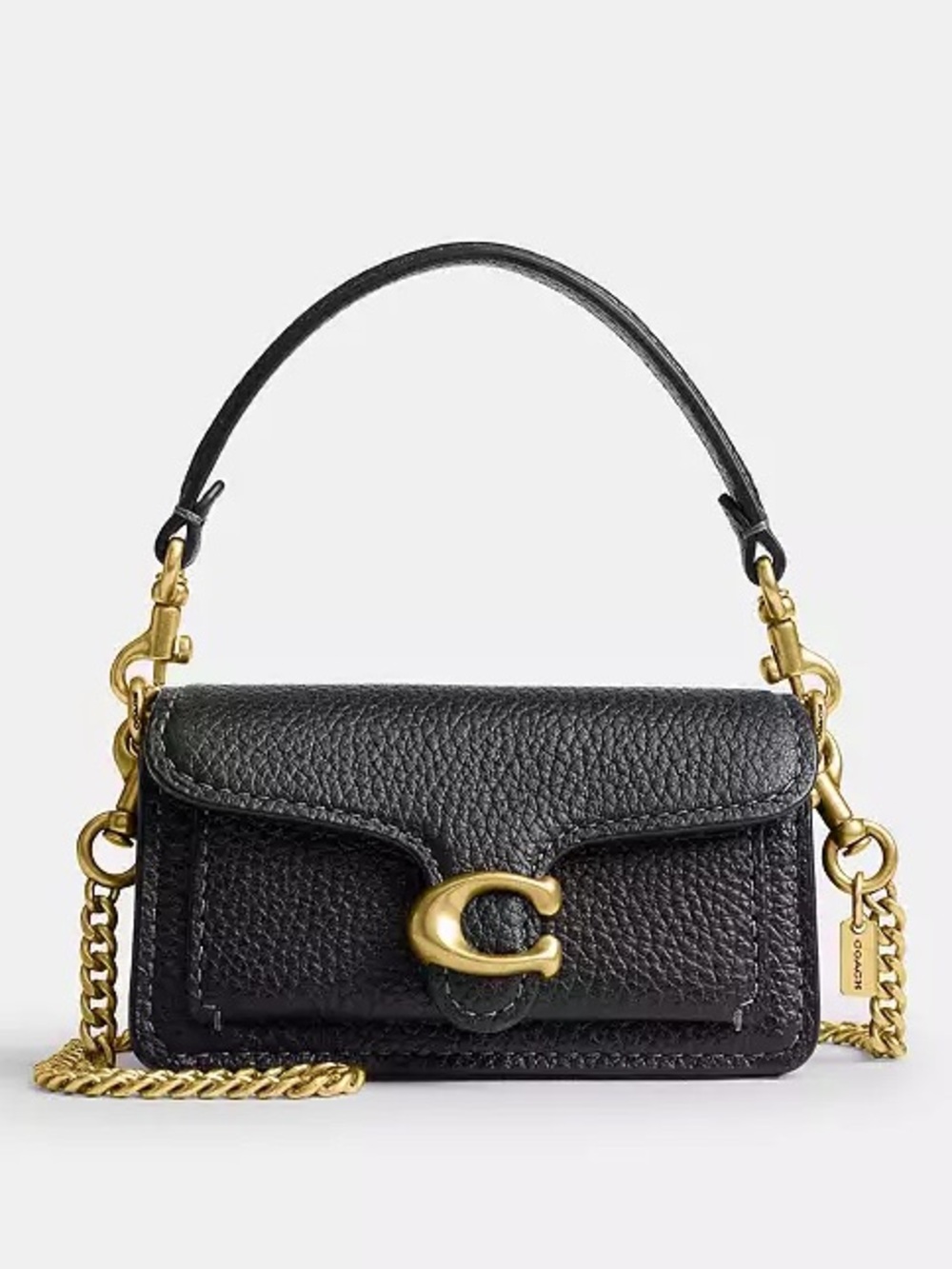 Coach Mini Tabby Bag Charm WOC in Brass/Black Polished Pebble Leather NWT